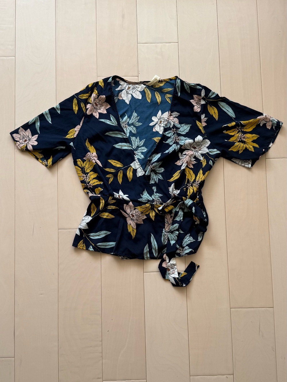Japna Floral Wrap Blouse - Navy